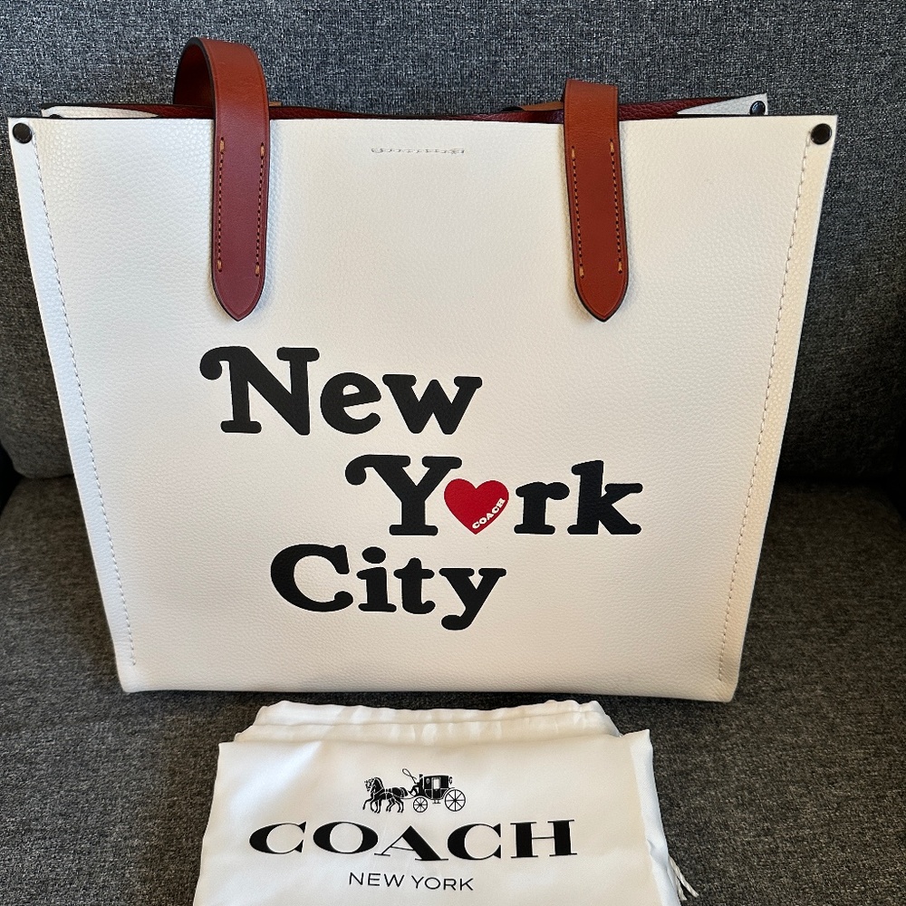 Pre-owned!Rare!Coach CI010 Relay Tote Bag 34 With New York City In Chalk Leather